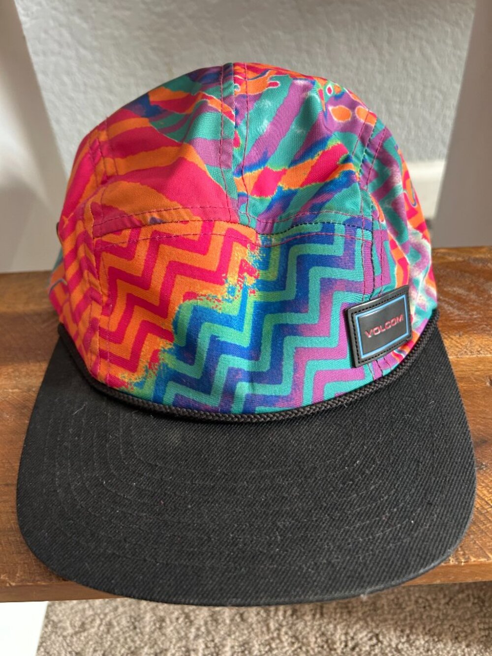 Volcom 5 Panel Camper Hat Multicolor Psychedelic Print Snapback Adjustable Cap